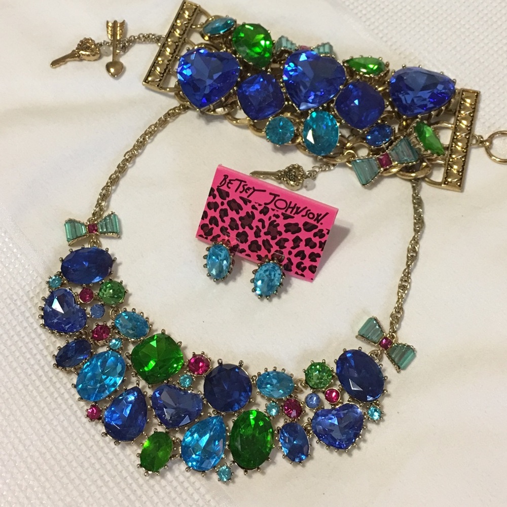 Betsey Johnson Blue & Green Crystal Jewelry Set